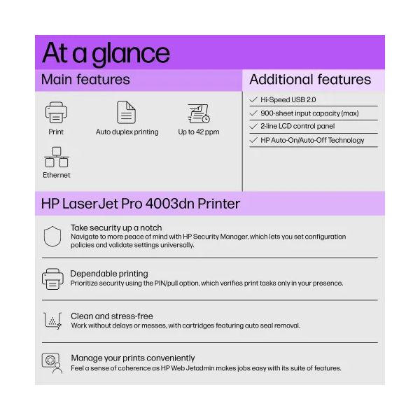 HP LaserJet Pro 4003dn Single Function Mono Laser Printer